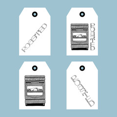 Tags set with doodle ovens and lettering.