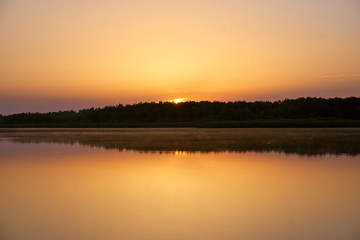Fototapeta na wymiar Beautiful morning landscape of shores of lake
