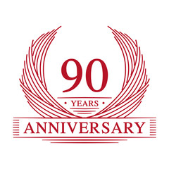 90 years design template. Ninety years jubilee logo. Vector and illustration.