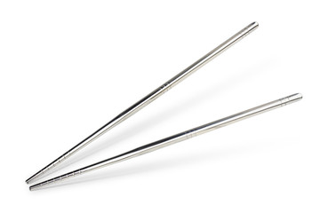 Stainless steel chopsticks isolated on white background. This has clipping path.  