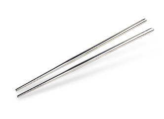 Stainless steel chopsticks isolated on white background. This has clipping path.  