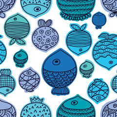 Cute fish. Vector seamless pattern. Vector seamless pattern. Can be used in textile industry, paper, background, scrapbooking.