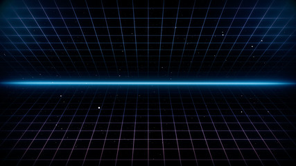 Future Retro Sci-Fi Background Futuristic landscape of the 80`s. Digital Cyber Surface. Suitable for design in the style of the 1980`s. 3D illustration