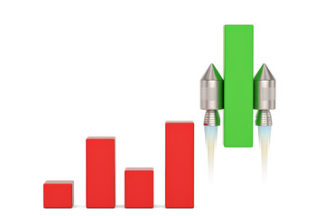 Graph with rocket isolated on white background. 3D illustration.