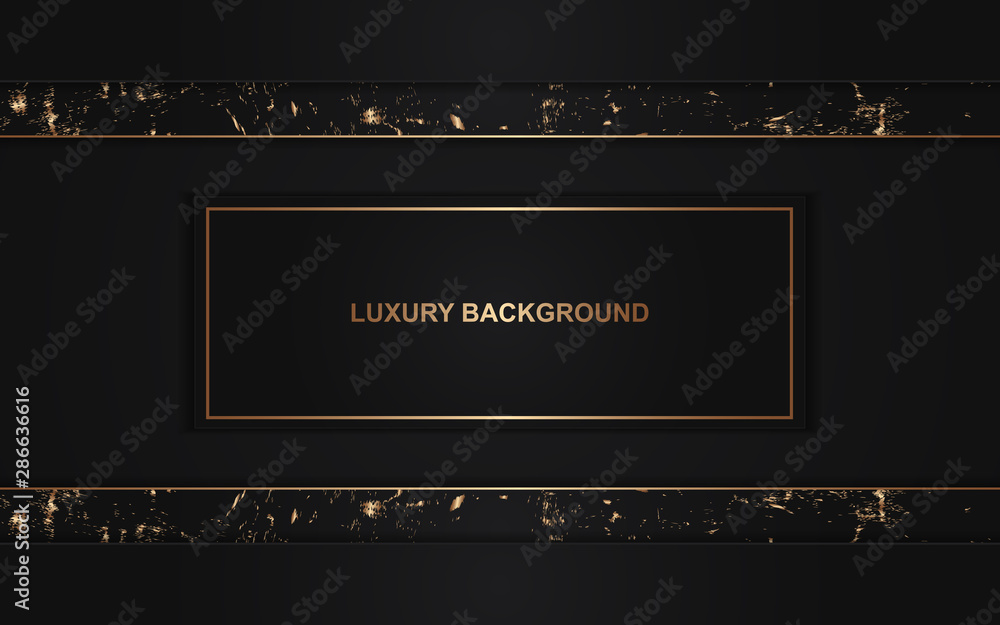 Aufkleber abstract black overlapping layers background a combination with golden texture line decoration. dark