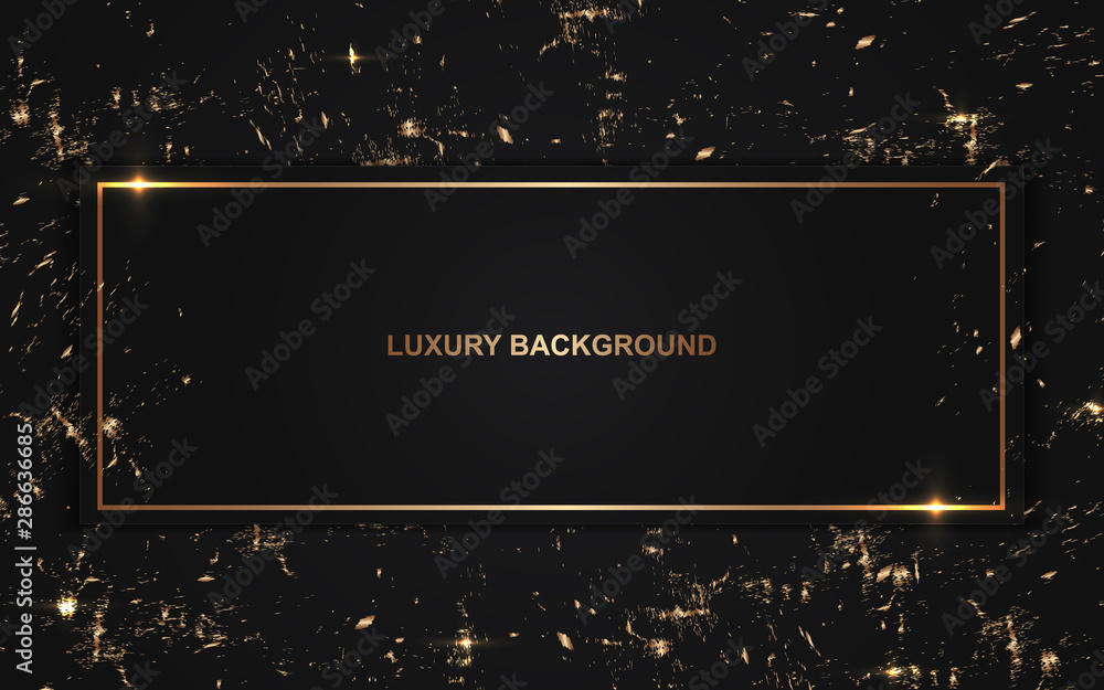 Poster abstract black overlapping layers background a combination with golden texture line decoration. dark