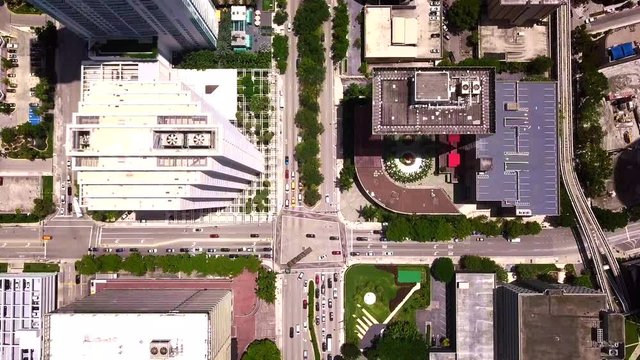 miami top view. view from the drone.
flying over the city. drone. city traffic.