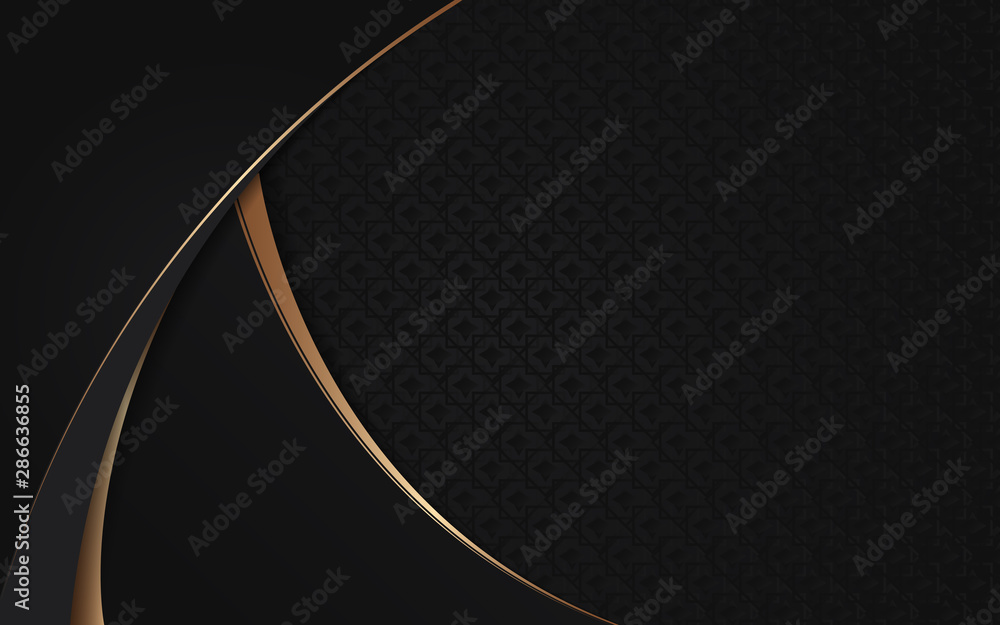 Aufkleber abstract black overlapping layers background a combination with golden texture line decoration. dark