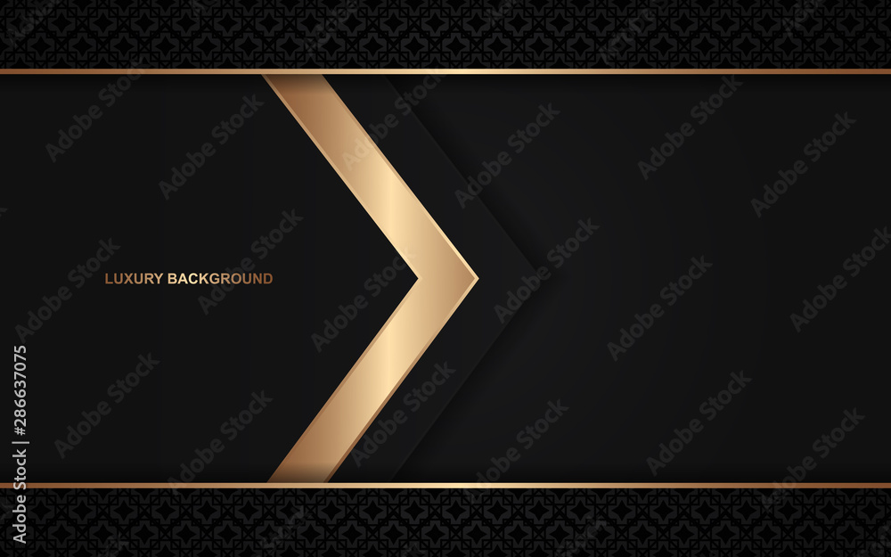 Aufkleber abstract black overlapping layers background a combination with golden texture line decoration. dark