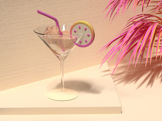 pink yellow colorful scene abstract drink glass summer concept 3d rendering