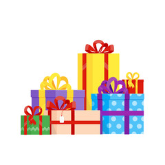 Pile of present gift boxes. A lot of gifts for holidays iflat style design vector illustration isolated on white background