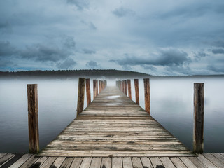 Obraz premium New Hampshire Meredith Boat landing zone in fog zone