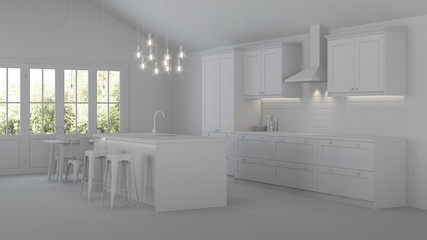 Fototapeta na wymiar The interior of the kitchen in a private house. Gray interior. 3D rendering.