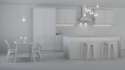 The interior of the kitchen in a private house. Gray interior. 3D rendering.