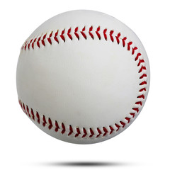 White leather baseball ball  sewn rope red used to throw and hit with wood isolated on white background. This has clipping path.        