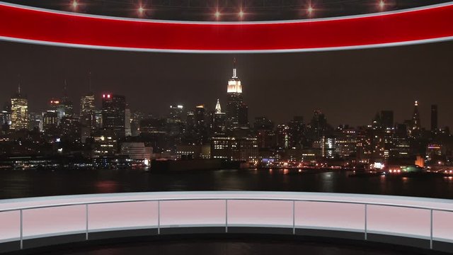 14HD News Virtual Studio Green Screen Background Red Cityscape