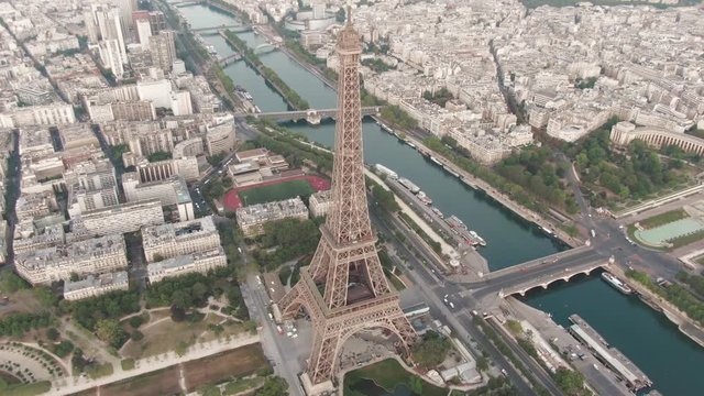 Aerial of Eiffel Tower in Paris, France