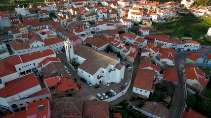 Aerial. Old historic village in mountains of southern Portugal, Monchique. Video Shooting from sky with a drone.