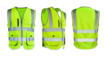 Safety Vest Reflective shirt beware, guard, mind, traffic shirt, safety shirt, rescue, police, security shirt protective jacket isolated on white background. This has clipping path.