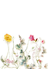 watercolor painting of leaves and flower, on white background