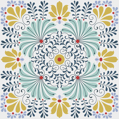 Vector paisley kerchief ornament print. Silk headscarf, pillow, interior decor square pattern design, oriental style fabric. - 286640468