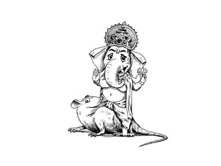 Indian Religious Festival Ganesh Chaturthi Template, Hand Drawn Sketch Vector illustration.