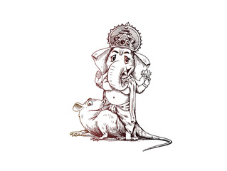 Indian Religious Festival Ganesh Chaturthi Template, Hand Drawn Sketch Vector illustration.