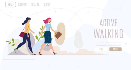 Women Active Walking Flat Vector Web Banner