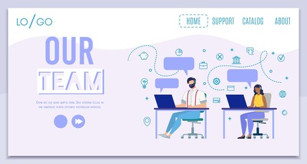 Company Call Center Team Flat Vector Web Banner