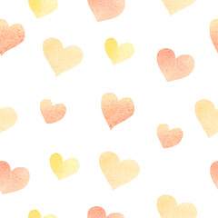 Watercolor hearts seamless pattern. Pastel watercolor heart background. Colorful watercolor romantic texture for card, template, pnner, poster.