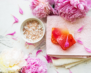 Spa concept with peonies