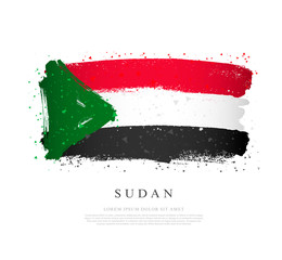 Flag of Sudan. Brush strokes are drawn by hand.