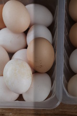 Fresh farm chicken eggs on the counter.