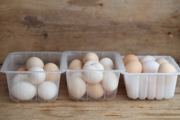 Fresh farm chicken eggs on the counter.