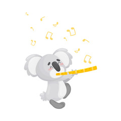 Cartoon koala with flute. Vector illustration on a white background. © Happypictures