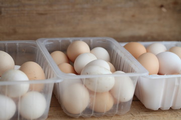 Fresh farm chicken eggs on the counter.