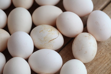Fresh farm chicken eggs on the counter.