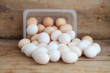 Fresh farm chicken eggs on the counter.