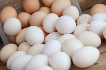 Fresh farm chicken eggs on the counter.