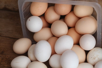 Fresh farm chicken eggs on the counter.