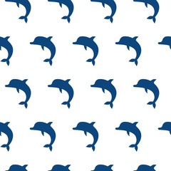 Vector seamless pattern with cute jumping dolphins monochrome