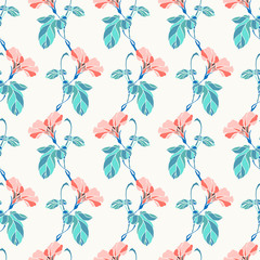 Modern seamless vector botanical with flower. Can be used for printing on paper, stickers, badges, bijouterie, cards, textiles, tattoos.