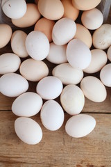 Fresh farm chicken eggs on the counter.