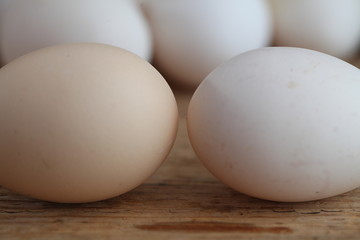 Fresh farm chicken eggs on the counter.