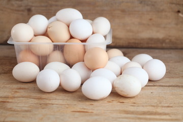 Fresh farm chicken eggs on the counter.