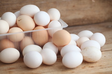 Fresh farm chicken eggs on the counter.