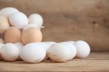 Fresh farm chicken eggs on the counter.
