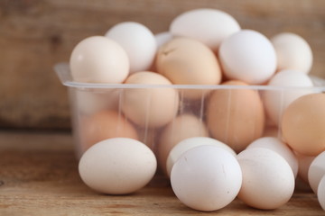 Fresh farm chicken eggs on the counter.