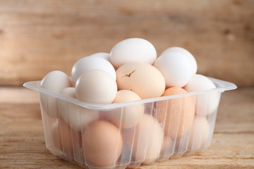 Fresh farm chicken eggs on the counter.