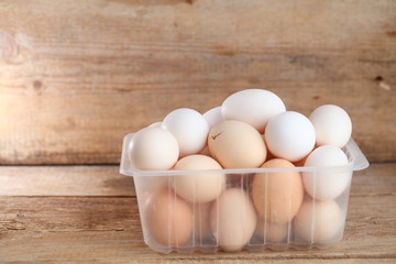 Fresh farm chicken eggs on the counter.